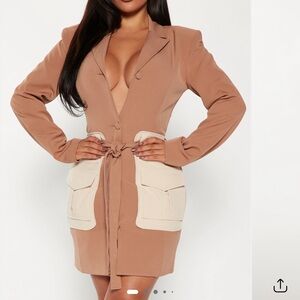 Fashion Nova Tan and Cream Blazer Dress